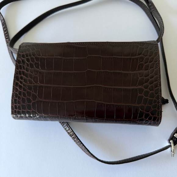 Brighton Brown Croc Embossed Leather Wallet with a Silver Heart clasp - Picture 2 of 14